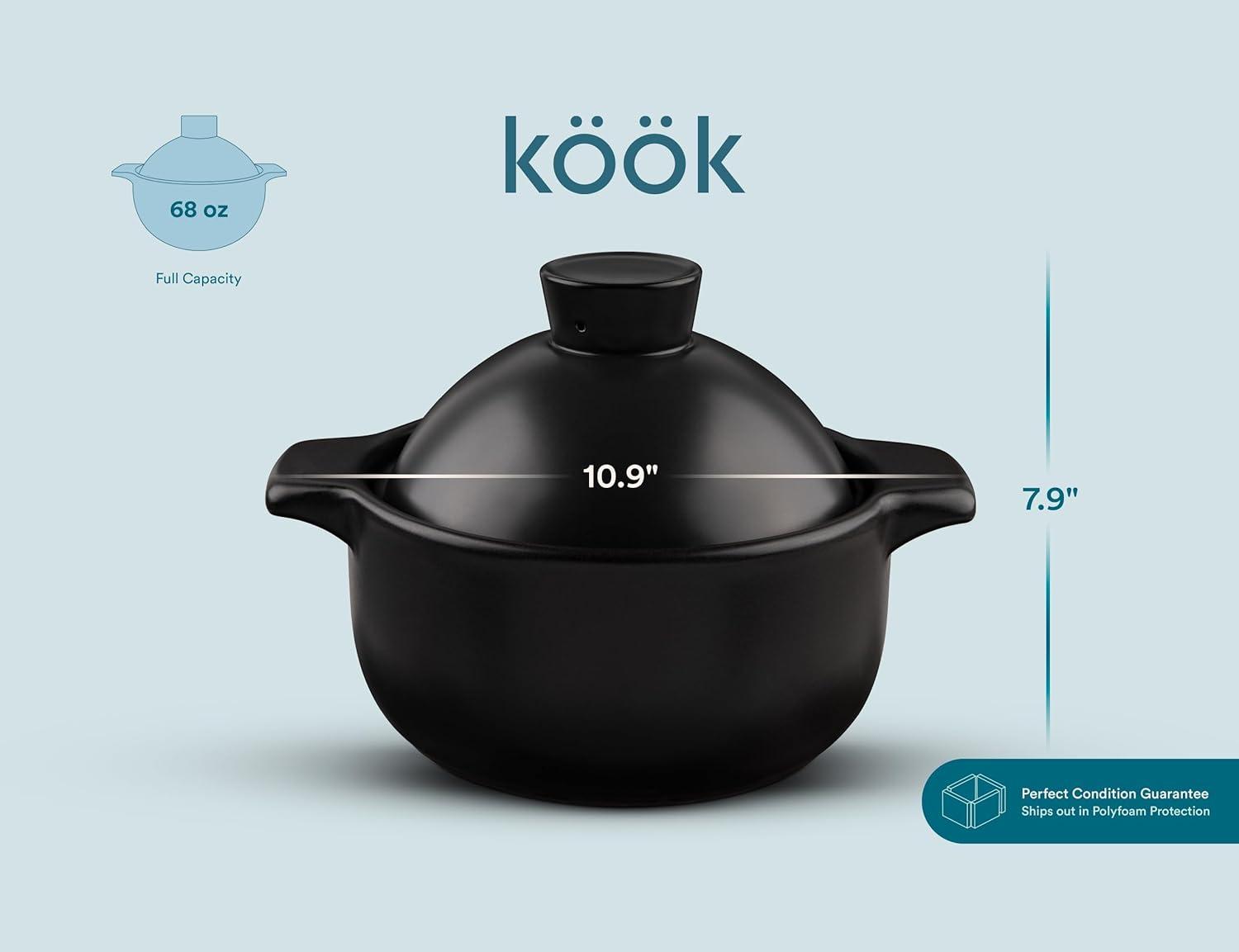 Kook Stoneware Dolsot Pot, 68 oz, Black