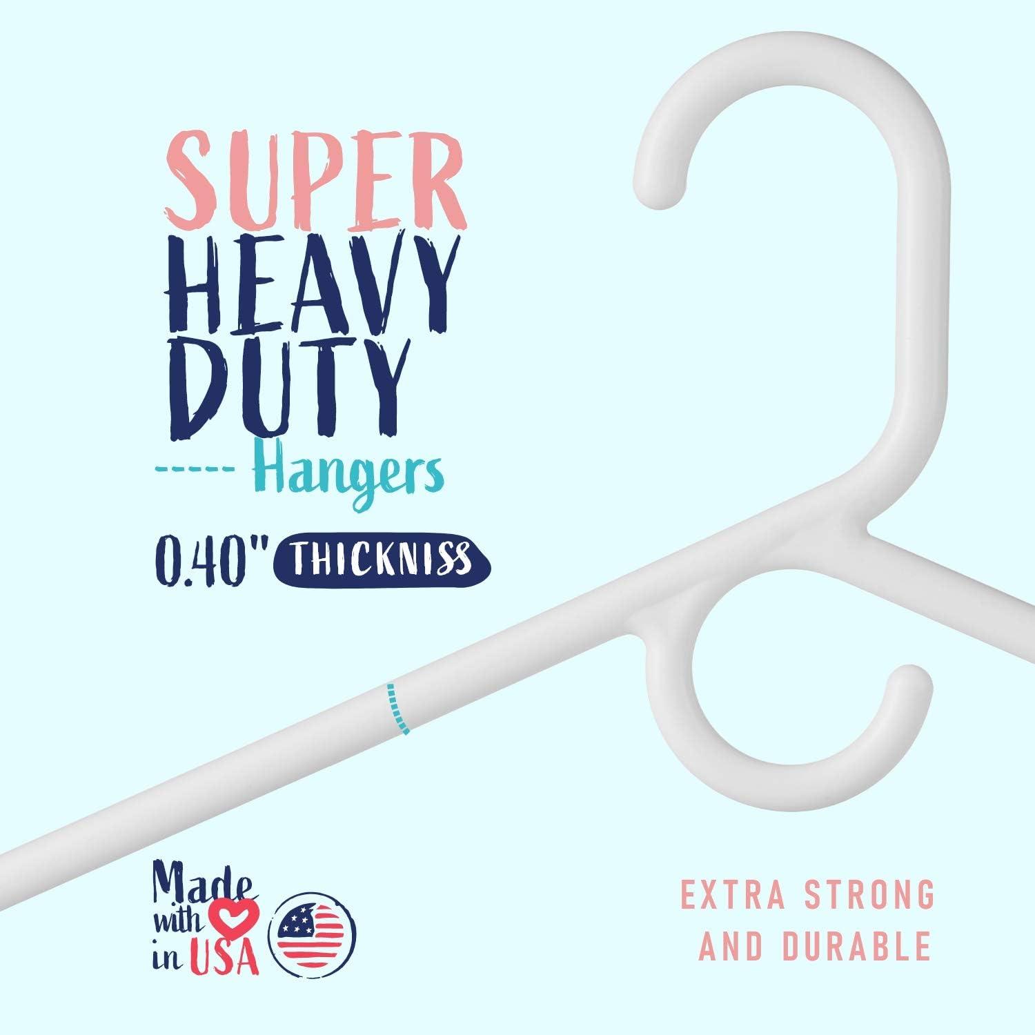 Hangorize USA-Made Heavy Duty Plastic Hangers, White - Pack of 24 Clothes Hangers with Hook for Scarves, Belts, Straps - Clothing, Suit, and Coat Hangers for Everyday Use
