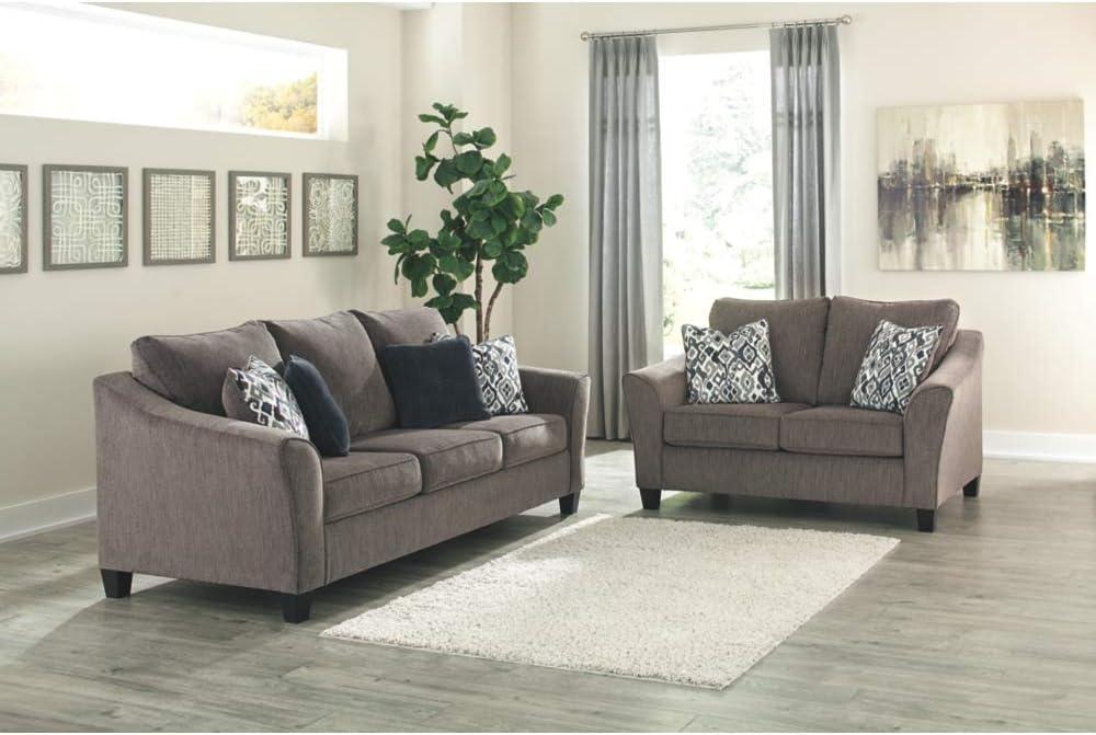 Slate Gray Microfiber Loveseat with Flared Arms and Pillows