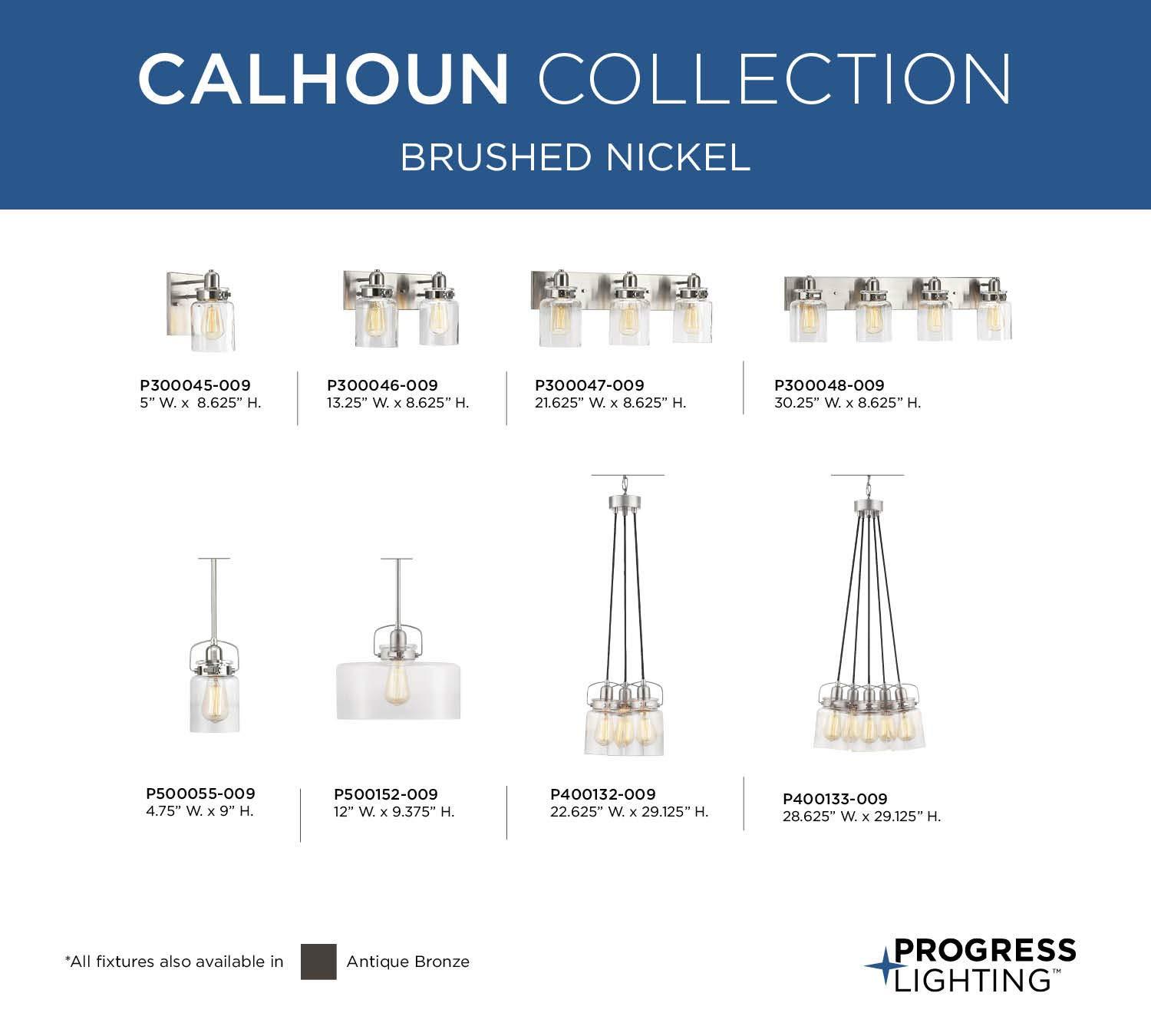Progress Lighting Calhoun Collection 3-Light Bath & Vanity Wall Light, Brushed Nickel, Clear Glass Shade