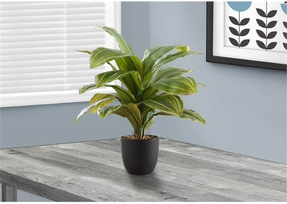 Monarch Specialties Artificial Plant 17 inch Tall Dracaena Indoor Faux Fake Table Greenery Potted Real Touch Decorative Green Leaves Black Pot