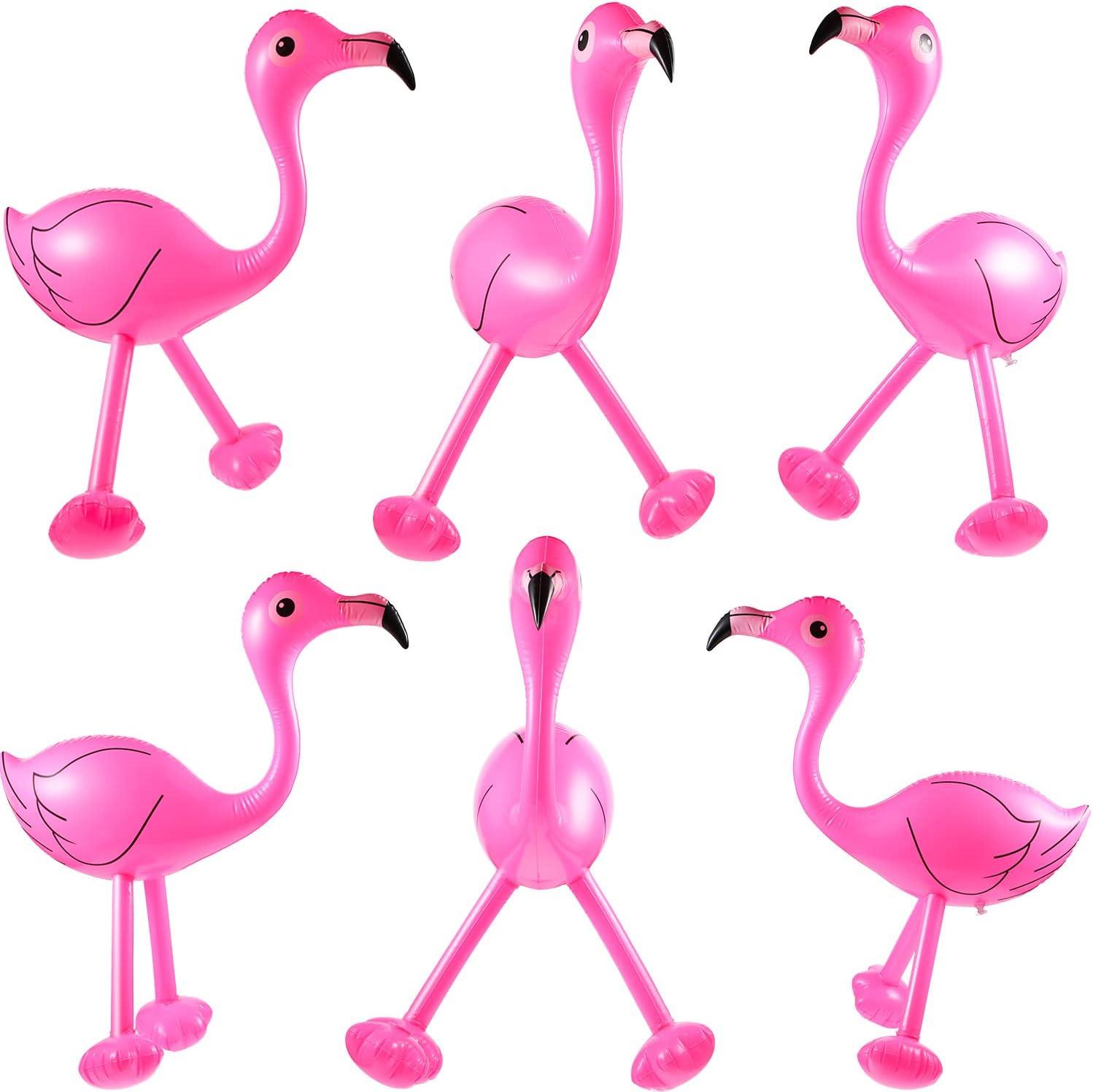 Yaomiao Inflatable Pink Flamingo Summer Beach Luau Birthday Party Accessories for Outdoor Indoor Hawaiian Party Decoration(6 Pieces)
