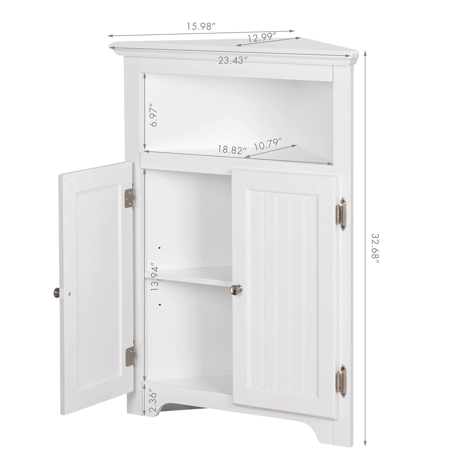UTEX Bathroom Corner Storage Cabinet, Small Floor Corner Cabinet with Doors and Adjustable Shelves, Freestanding Narrow Cabinet Organizer for Bathroom, Kitchen, Living Room, White