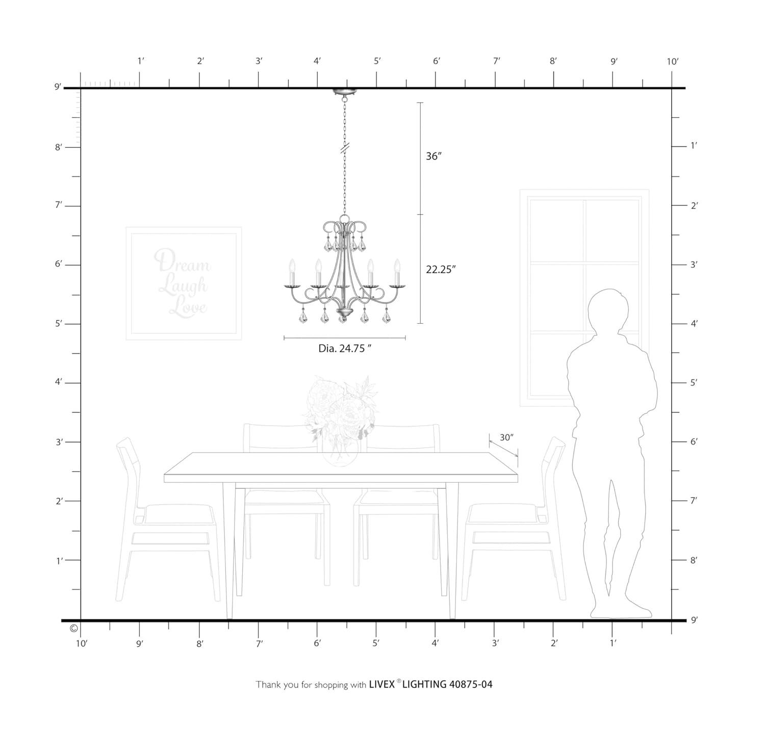 Livex Lighting 40875-05 Transitional Five Light Chandelier from Daphne Collection Finish, Polished Chrome, 22.25