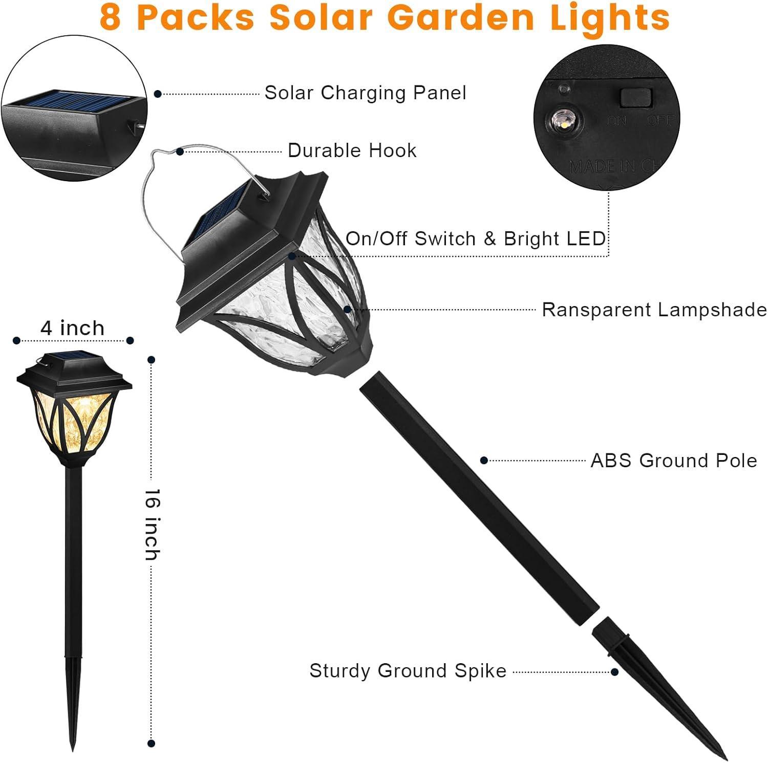 8 Pack Solar Garden Lights, Solar Lights Outdoor Waterproof, Solar Pathway Lights, Solar Path Lights,Solar Stake lights,Solar Landscape Lights, For Yard,Patio,Landscape,Walkway,Lawn and GradenKEJI