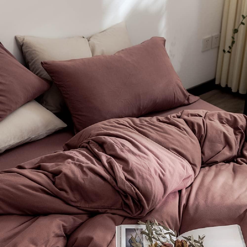Le Vechtoo Duvet Cover Set, Queen, Brick Red, Jersey Knit Cotton, 100% Cotton, 3 Pieces, Modern Style, Bed Linen107