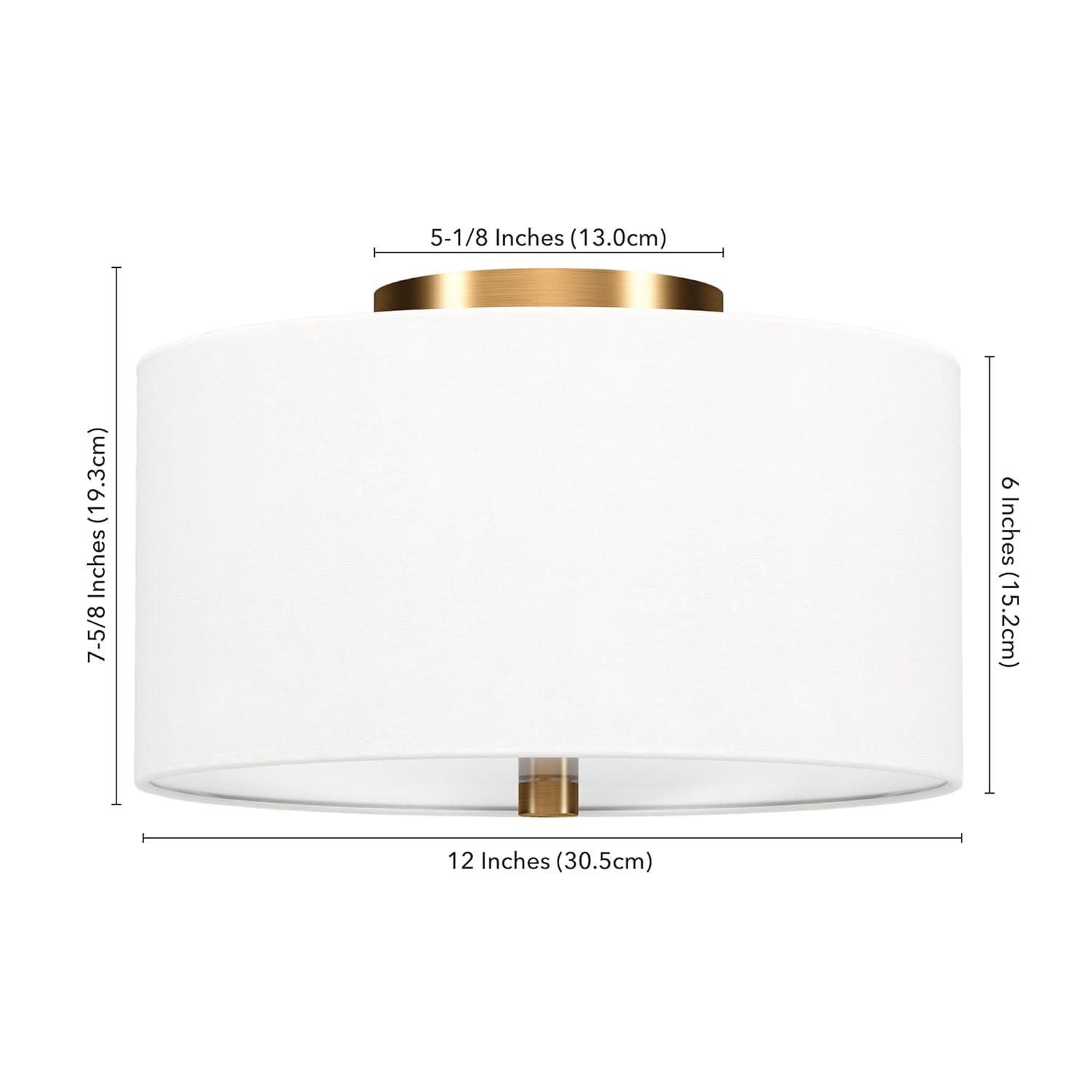 Evelyn&Zoe Ellis 12" Flush Mount with Fabric Shade in Brass/White