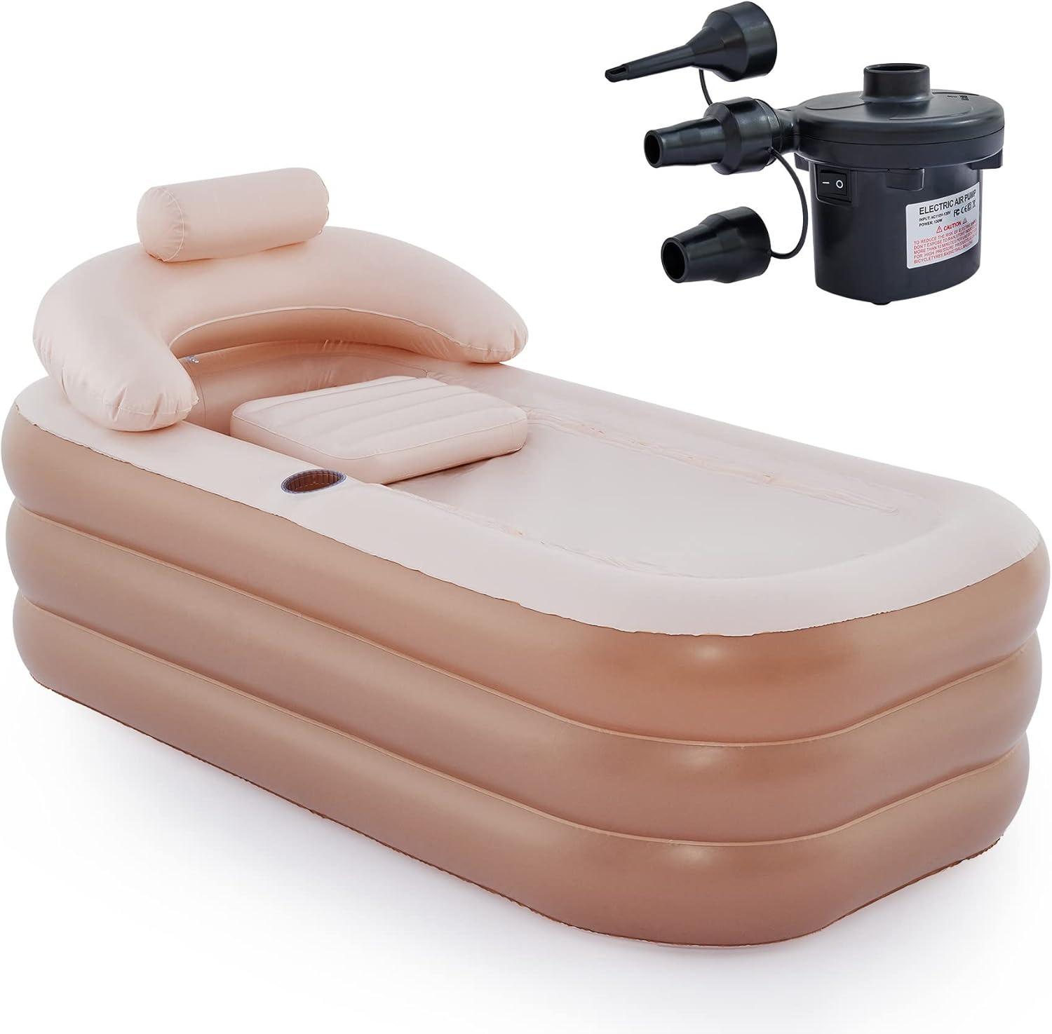 CO-Z Inflatable Adult Bath Tub, Free-Standing Blow Up Bathtub with Foldable Portable Feature for Adult Spa with Electric Air Pump (High-Density PVC)