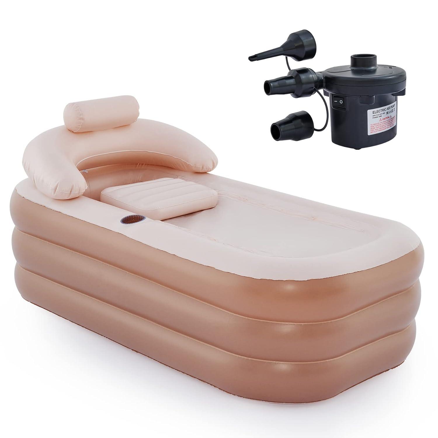 CO-Z Inflatable Adult Bath Tub, Free-Standing Blow Up Bathtub with Foldable Portable Feature for Adult Spa with Electric Air Pump (High-Density PVC)