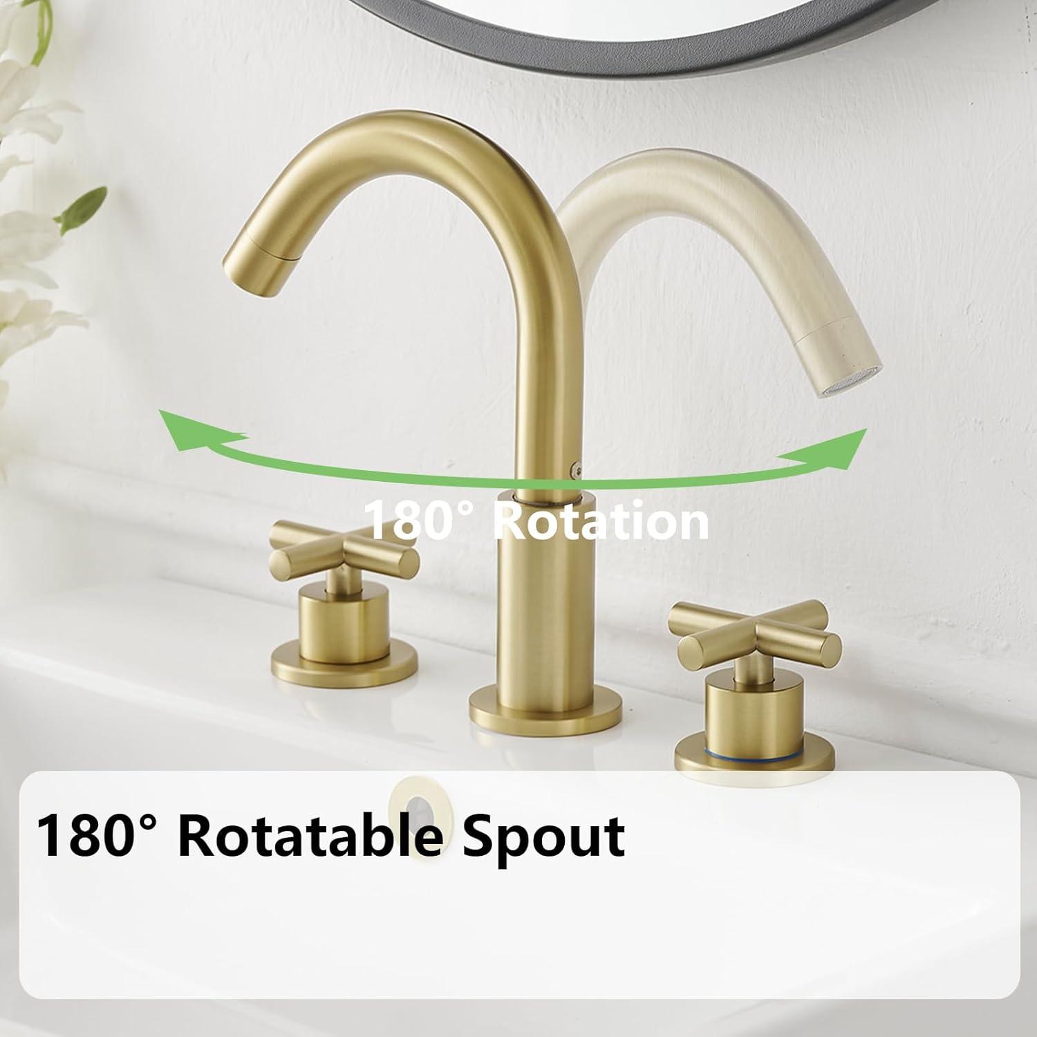 Brushed Gold Brass Double Handle Widespread Bathroom Faucet