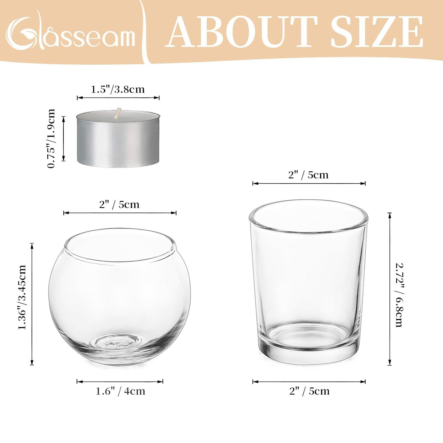 Glasseam Clear Candle Holders - Round Glass Votive Candle Holders Bulk 24, Modern Small Tea Lights, Decorative for Dining Room & Christmas Decor