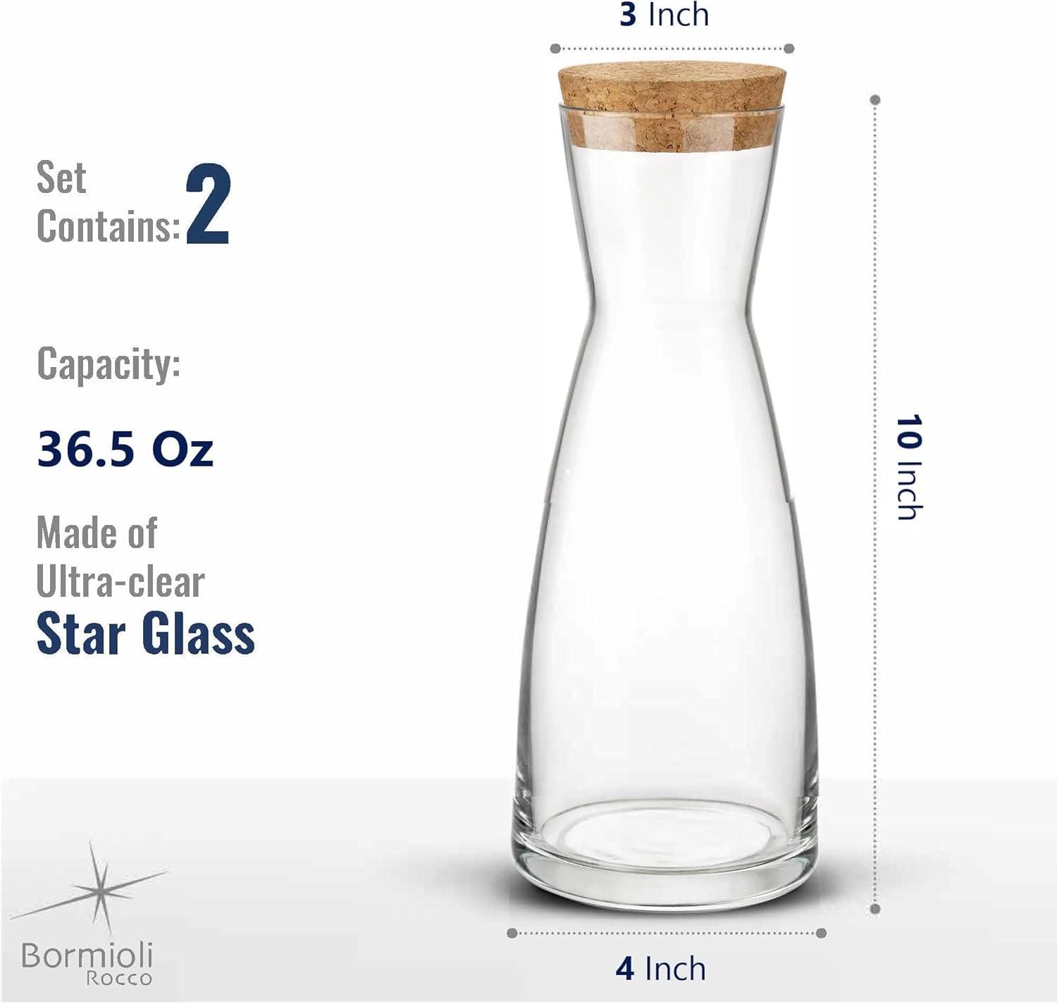 Bormioli Rocco Set Of 2 Ypsilon Carafe With Natural Cork Top Lid, 18.5 Oz. Star Glass Pitcher