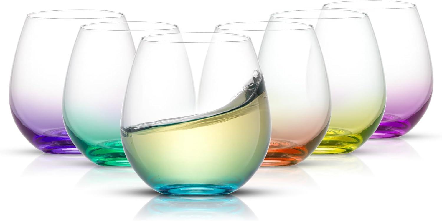 JoyJolt 15 oz Multicolor Stemless Wine Glass Set of 6