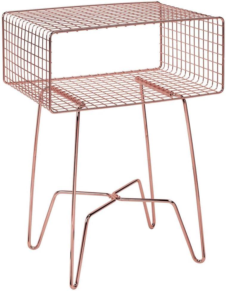 mDesign Modern Industrial Side Table with Storage Shelf, 2-Tier Metal Minimal End Table, Metallic Caged Grid - Accent Furniture for Living Room, Bedroom, Office, Dorm, Concerto Collection, Cream/Beige