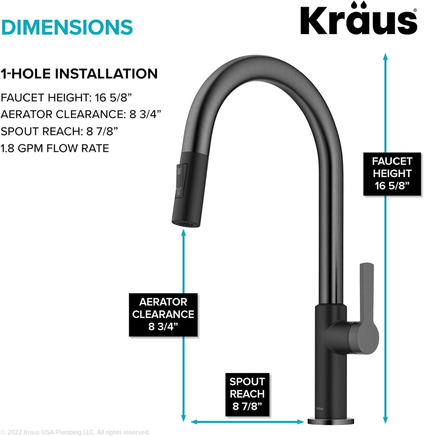 KRAUS Oletto Single Handle Pull Down Kitchen Faucet in Matte Black / Spot Free Black