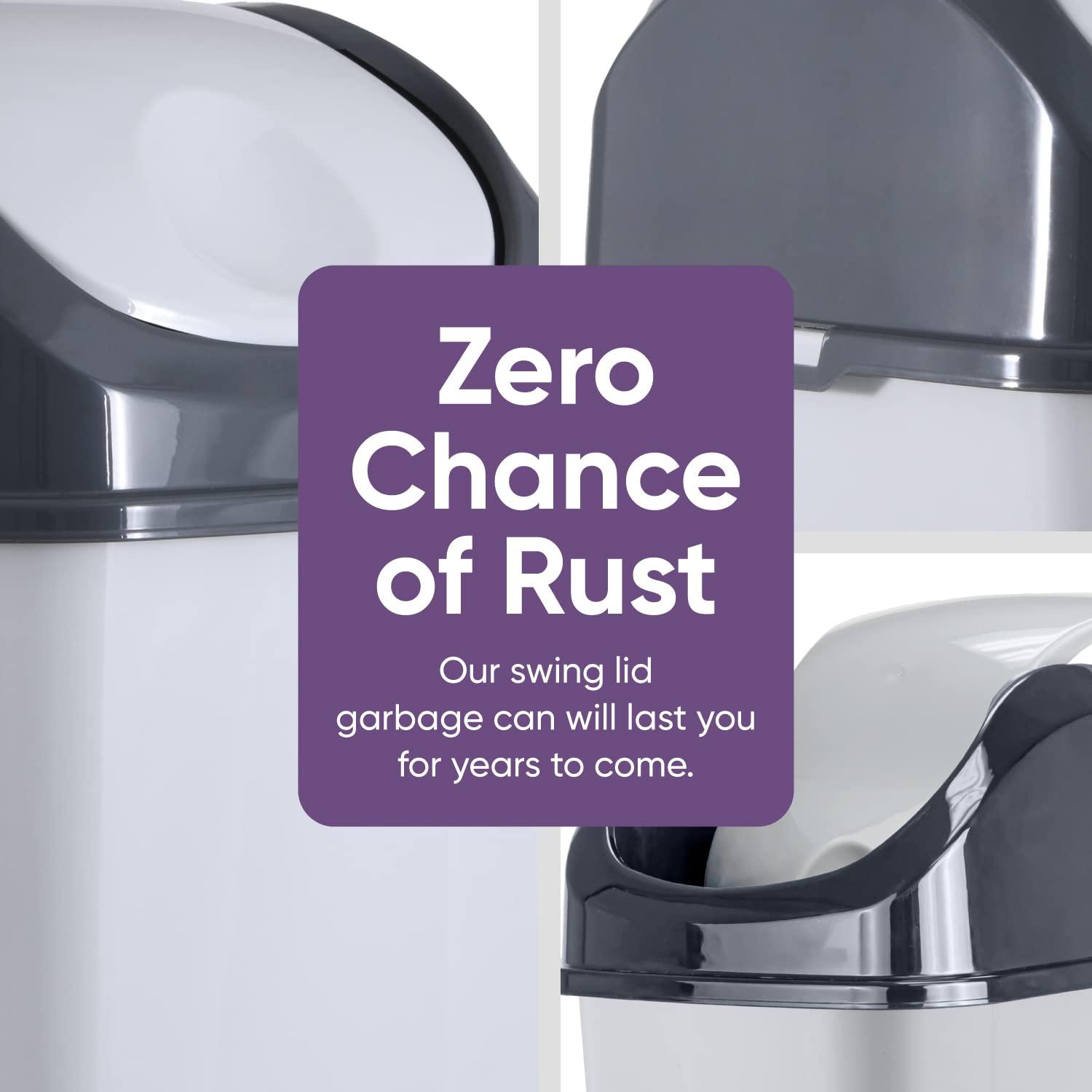 Superio Kitchen Trash Can with Swing Top Lid 9 Gallon Slim Waste Bin 37 Qt Durable Plastic, Fit Small Spaces, Office, Bathroom, Under Counter (White Smoke-1 Pack)