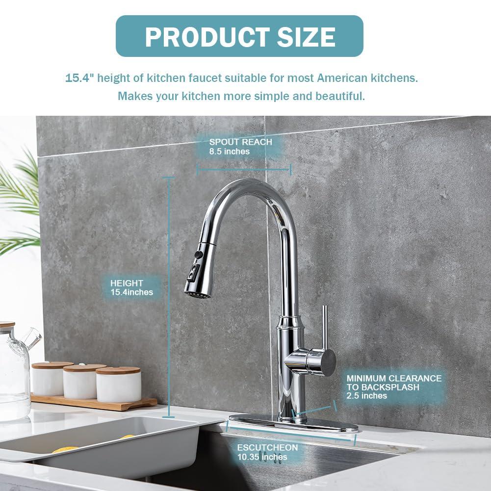 GAGALIFE Single Handle Pull Down Sprayer Kitchen Faucet High Arc Stainless Steel Faucet with 3-Function Sprayer JJL-CL-PT-SDP-C