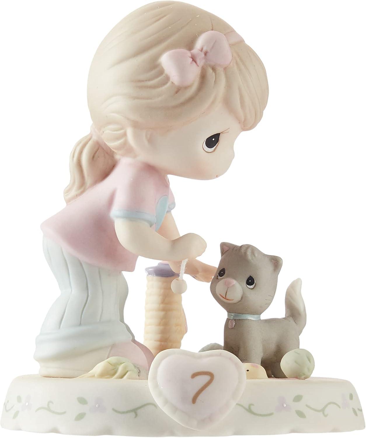 Blonde Girl with Cat Porcelain Figurine, 5 Inches