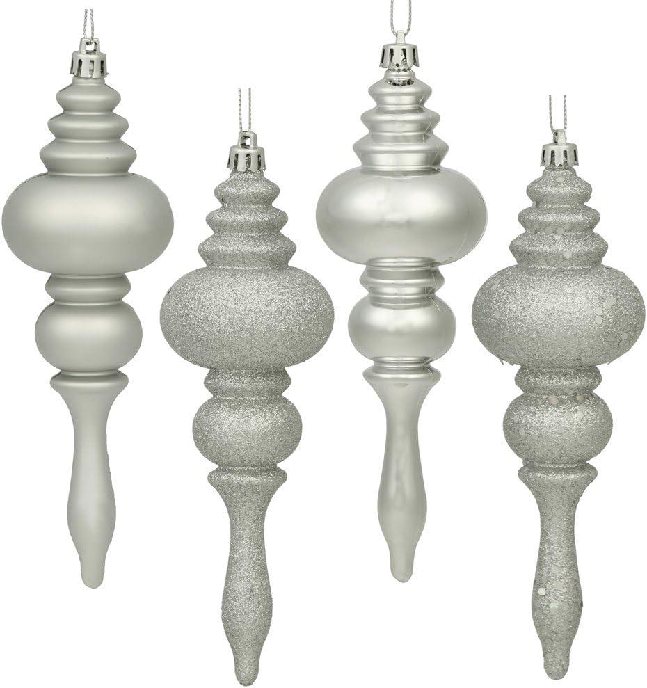 Vickerman 7" Silver 4-Finish Finial Ornament, 8 per Box