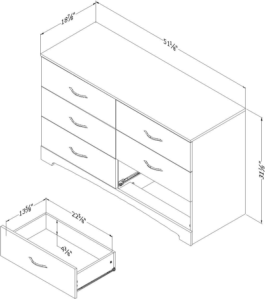 South Shore Maddox 6 Drawer Double Dresser in Pure White Finish