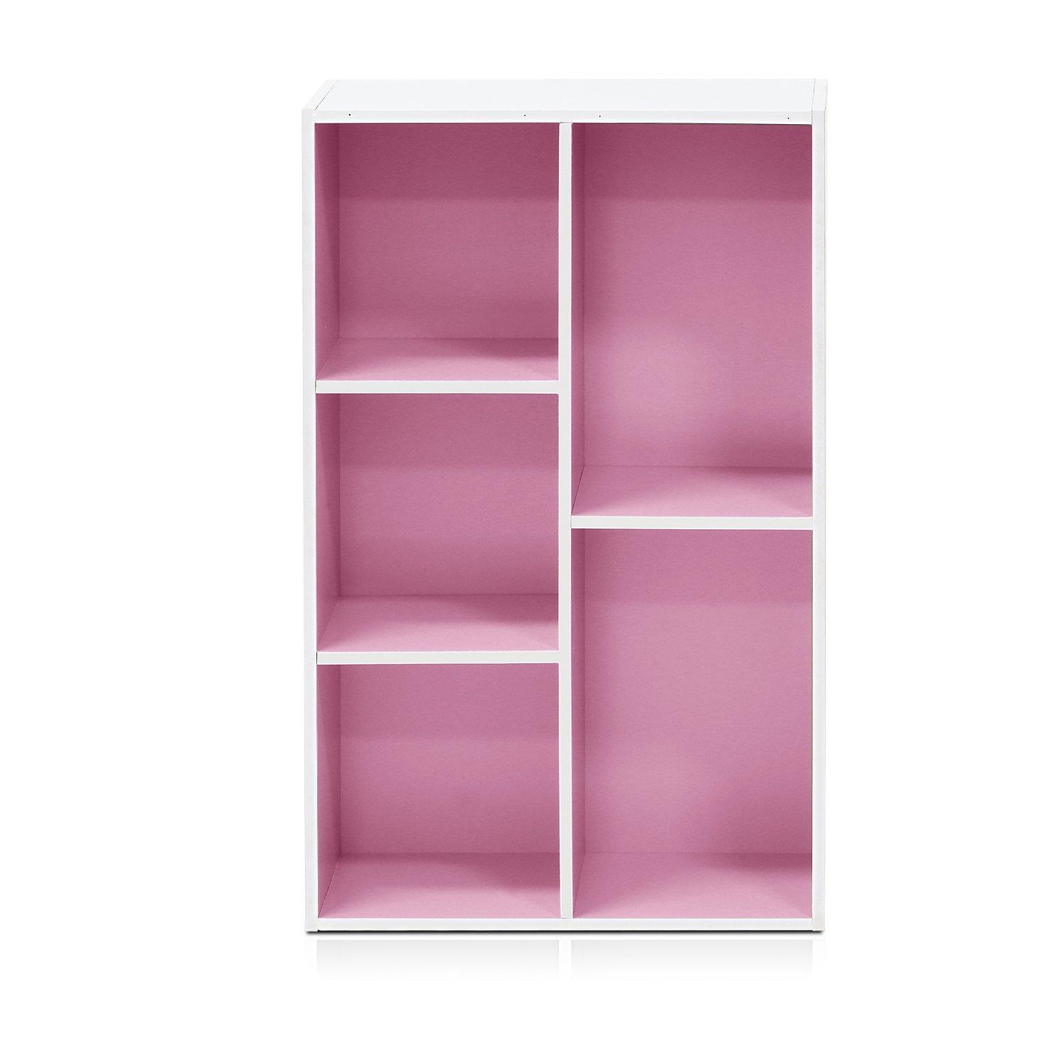 Furinno 5-Cube Reversible Open Storage Bookcase Toy Storage Cabinet Organizer,White/Pink