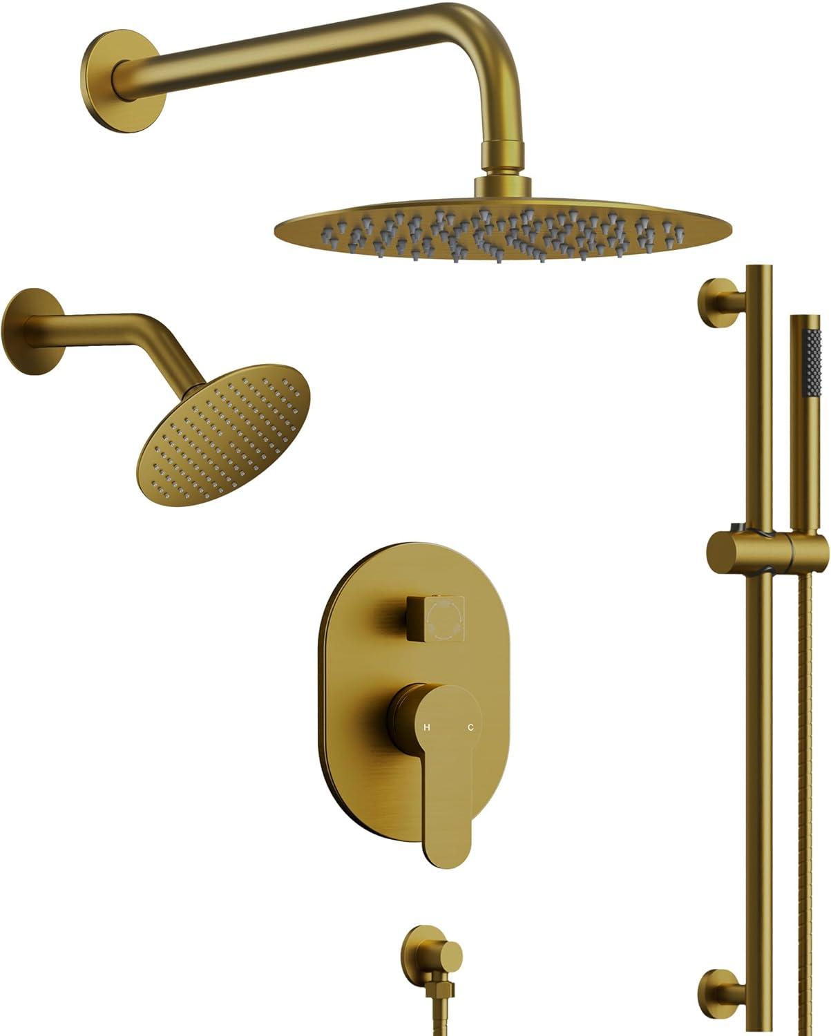 DualJetSpa 3-Function Round 10" & 6" Dual Shower Faucet System with Pressure Balancing Rough-In Valve