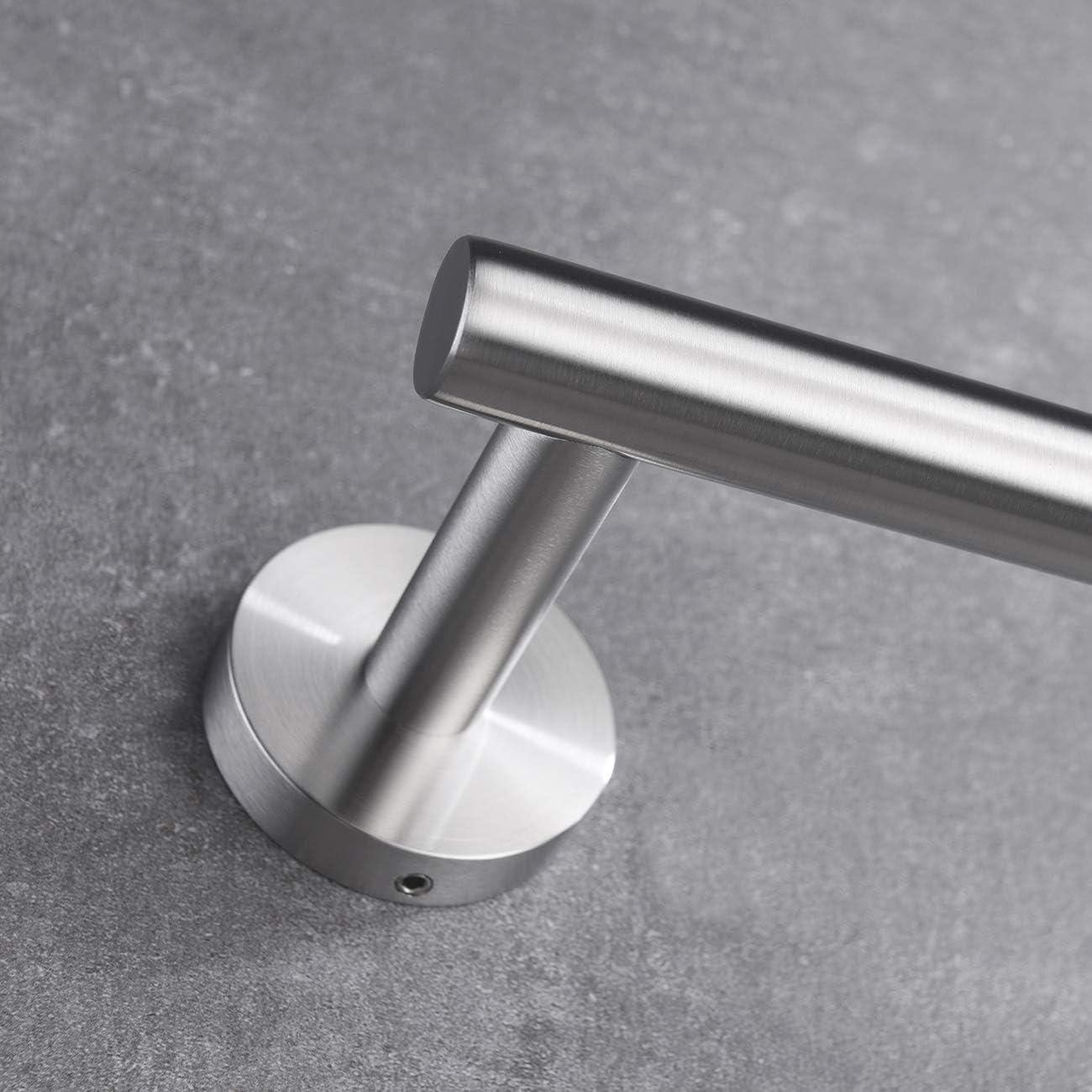 4-Piece Bathroom Accessories Set Brushed Stainless Steel Wall Mount - Includes Double Towel Bar, Hand Towel Rack, Toilet Paper Holder, Robe Hooks, BS100S4-BN