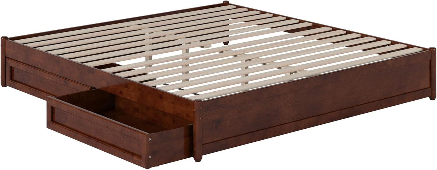 Barcelona King Solid Wood Panel Platform Bed with Storage Drawers in Walnut