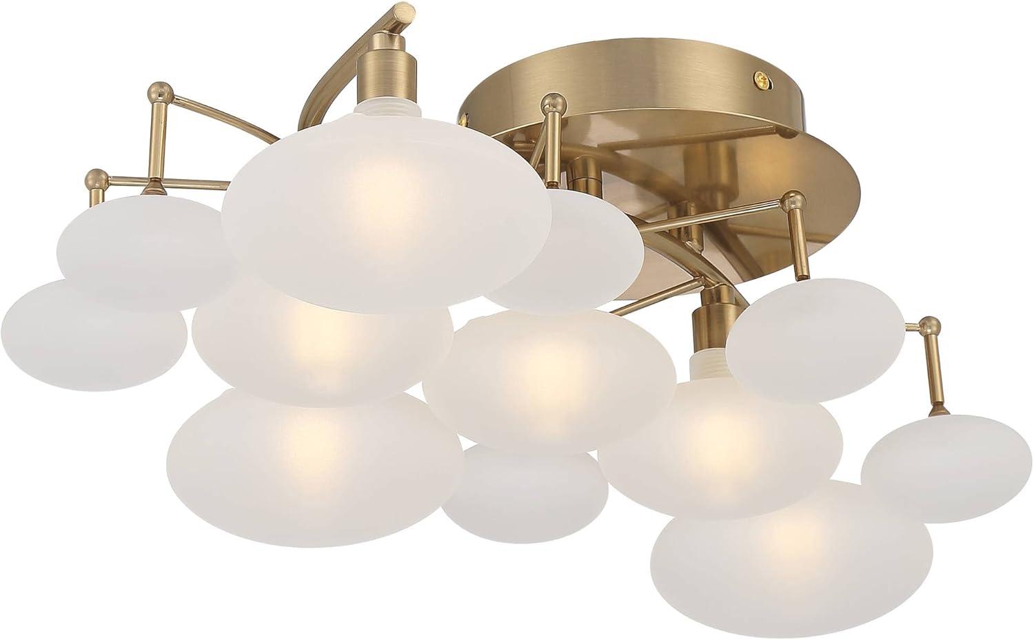 Possini Euro Design Modern Ceiling Light Semi Flush Mount Fixture 19 1/4" Wide Soft Gold 6-Light Opal Glass Shade Bedroom Kitchen