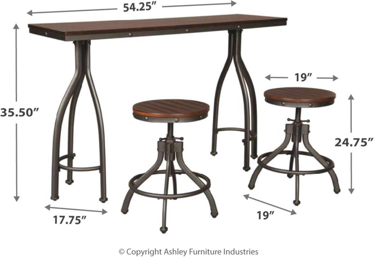 Industrial Black and Brown Metal Dining Set with Adjustable Stools