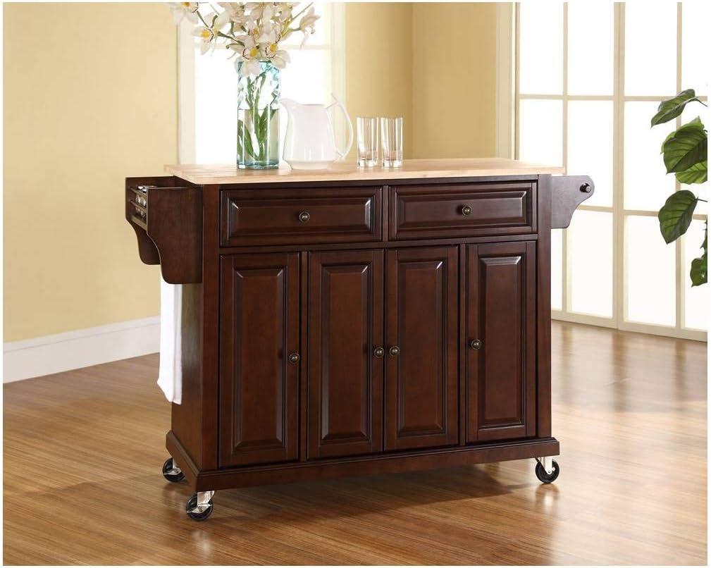 Crosley Furniture Natural Wood Top Kitchen Cart in Mahogany/Natural