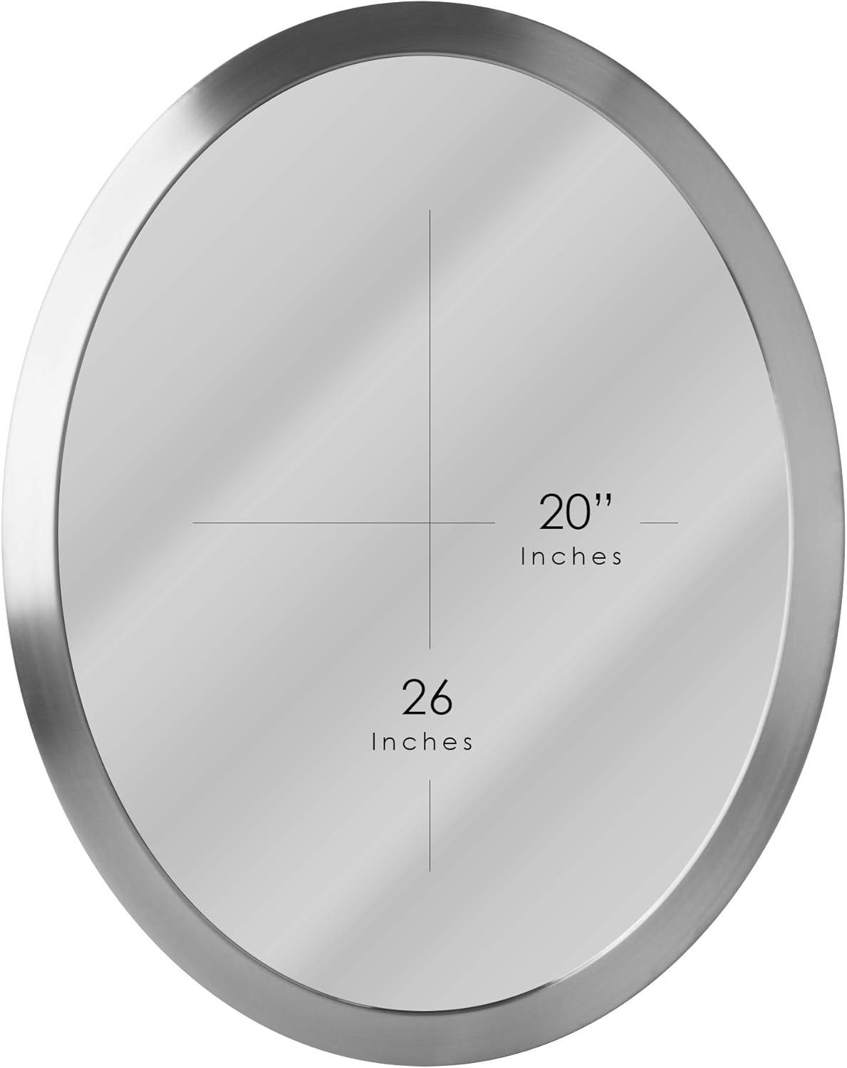 Head West Brushed Nickel Stainless Steel Oval Framed Beveled Accent Wall Vanity Mirror - 23 x 29