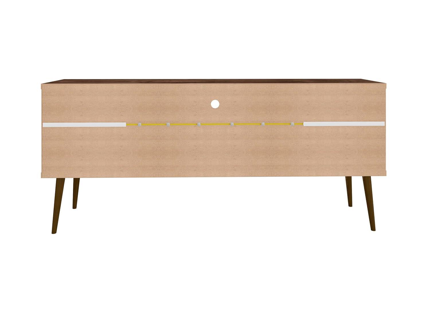 Manhattan Comfort Bradley TV Stand for TVs up to 60" Rustic Brown/Yellow: Mid-Century Modern Media Console with Open Shelves