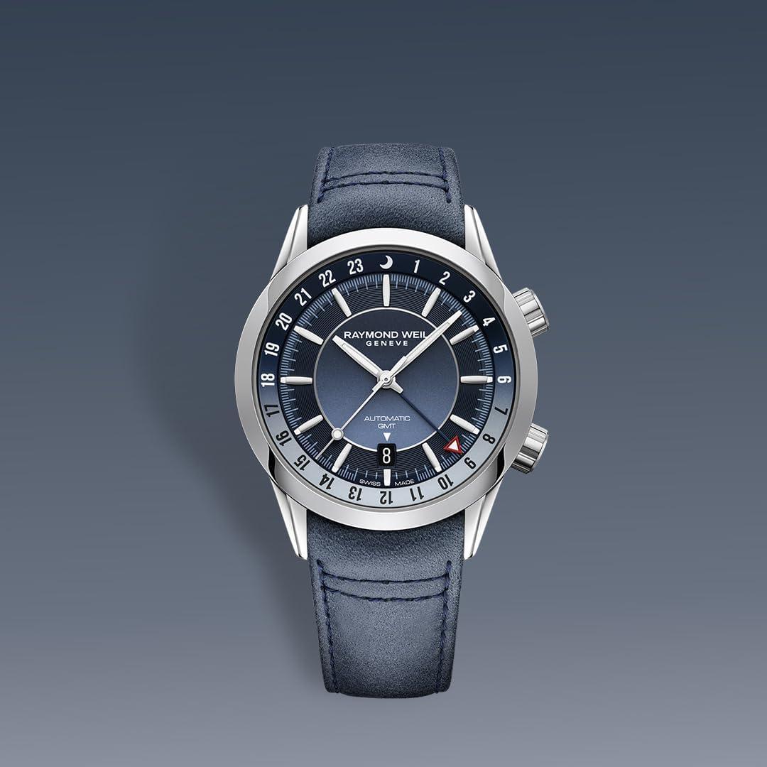 Raymond Weil Freelancer Automatic GMT Blue Dial Leather Strap Men's Watch 2761-STC-50001