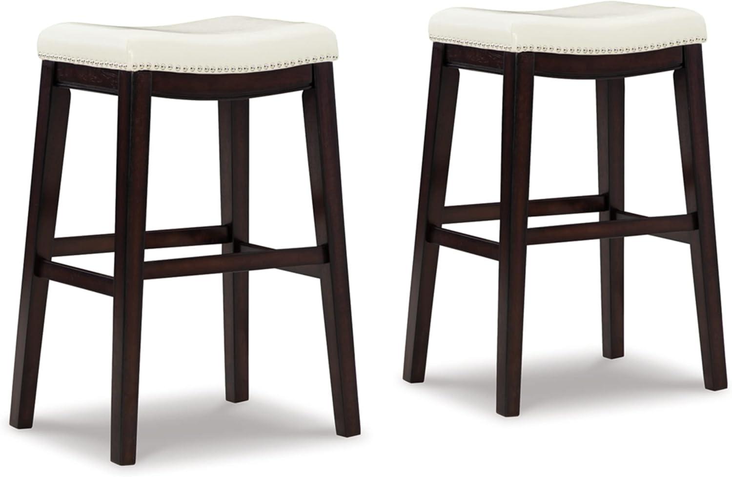 Pearl Silver Backless Saddle Wood and Leather Bar Stools