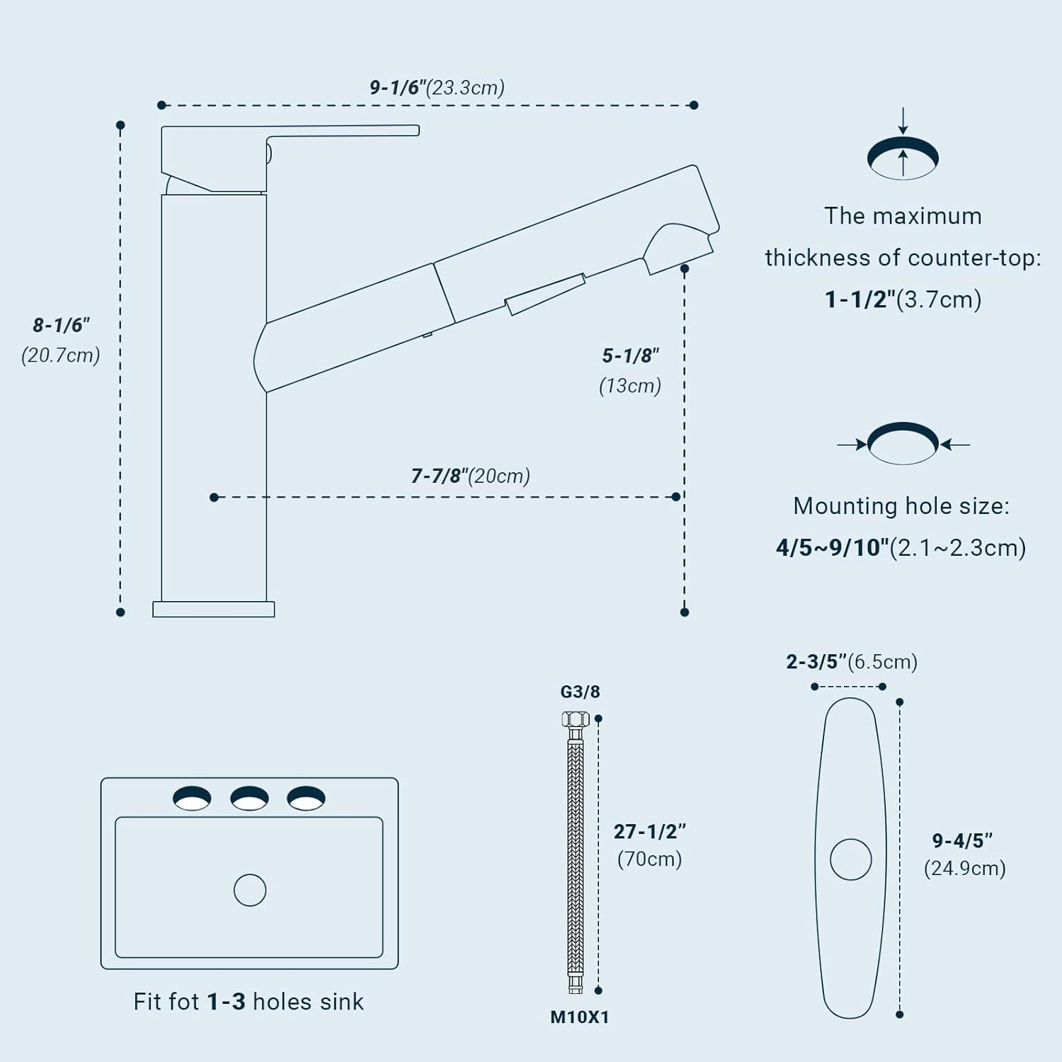 Brushed Nickel Kitchen Sink Faucet with Pull Down Sprayer Single Handle Single Hole Mixer Tap
