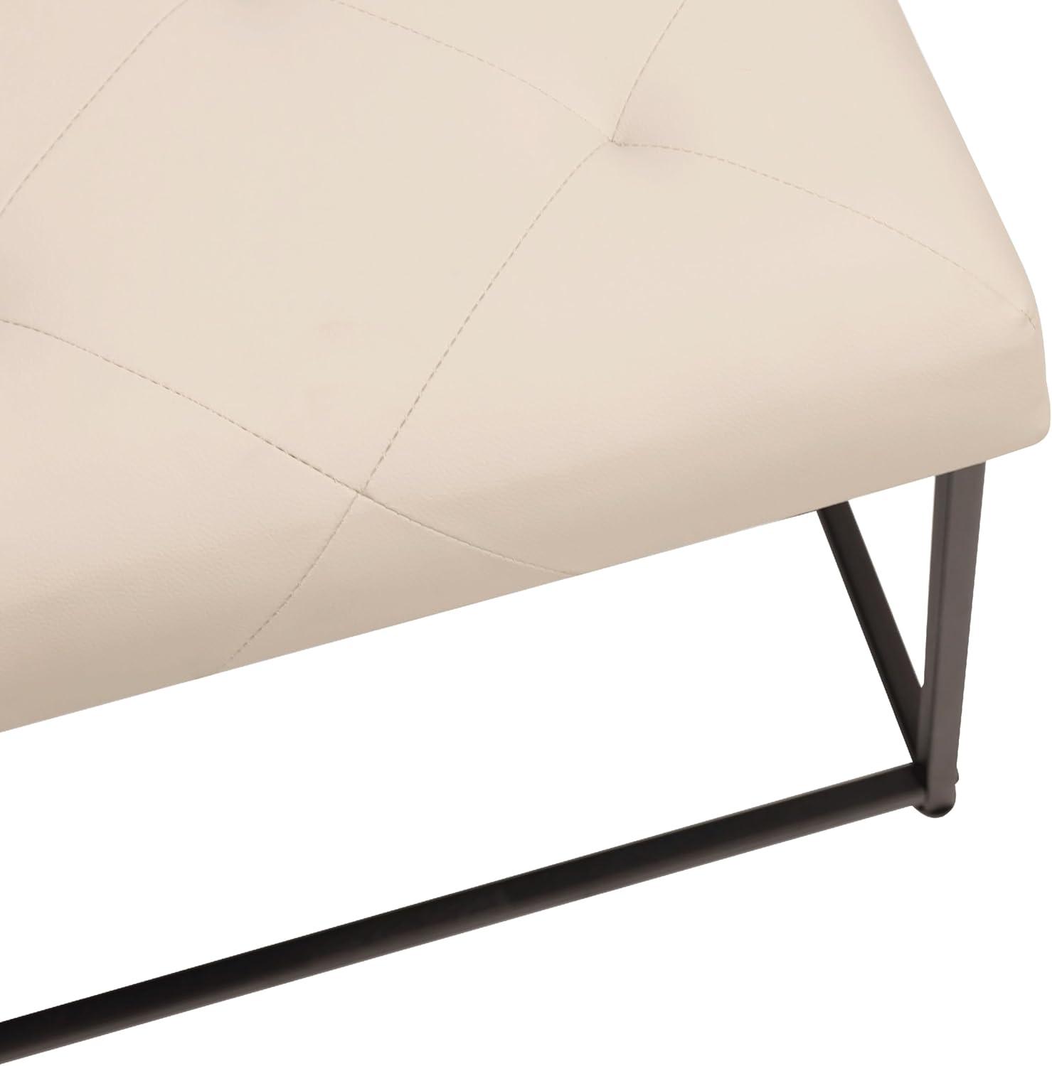 Flash Furniture Ashton 30" Square LeatherSoft Tufted Ottoman with Metal Frame, Beige LeatherSoft/Black Frame