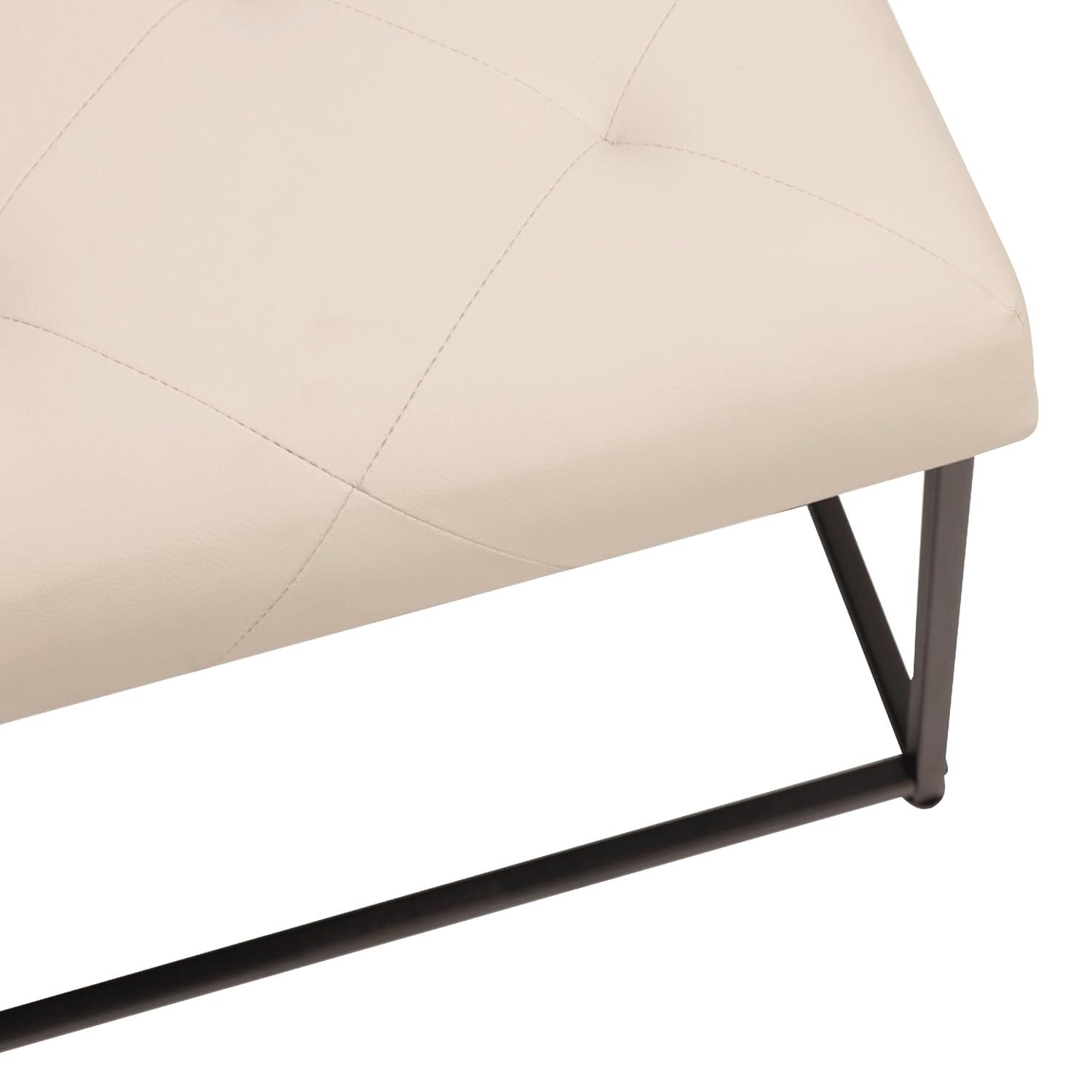 Flash Furniture Ashton 30" Square LeatherSoft Tufted Ottoman with Metal Frame, Beige LeatherSoft/Black Frame