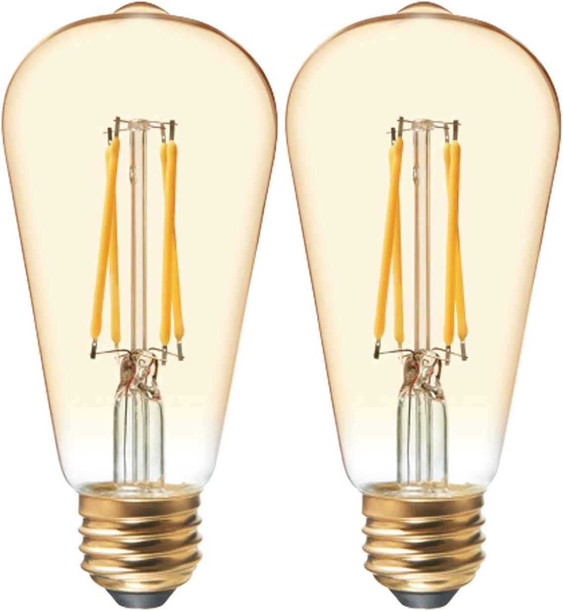GE 2pk 60W Vintage Style ST19 LED Edison Light Bulbs Amber Glass: E26 Base, Dimmable, Warm Light, Antique Style