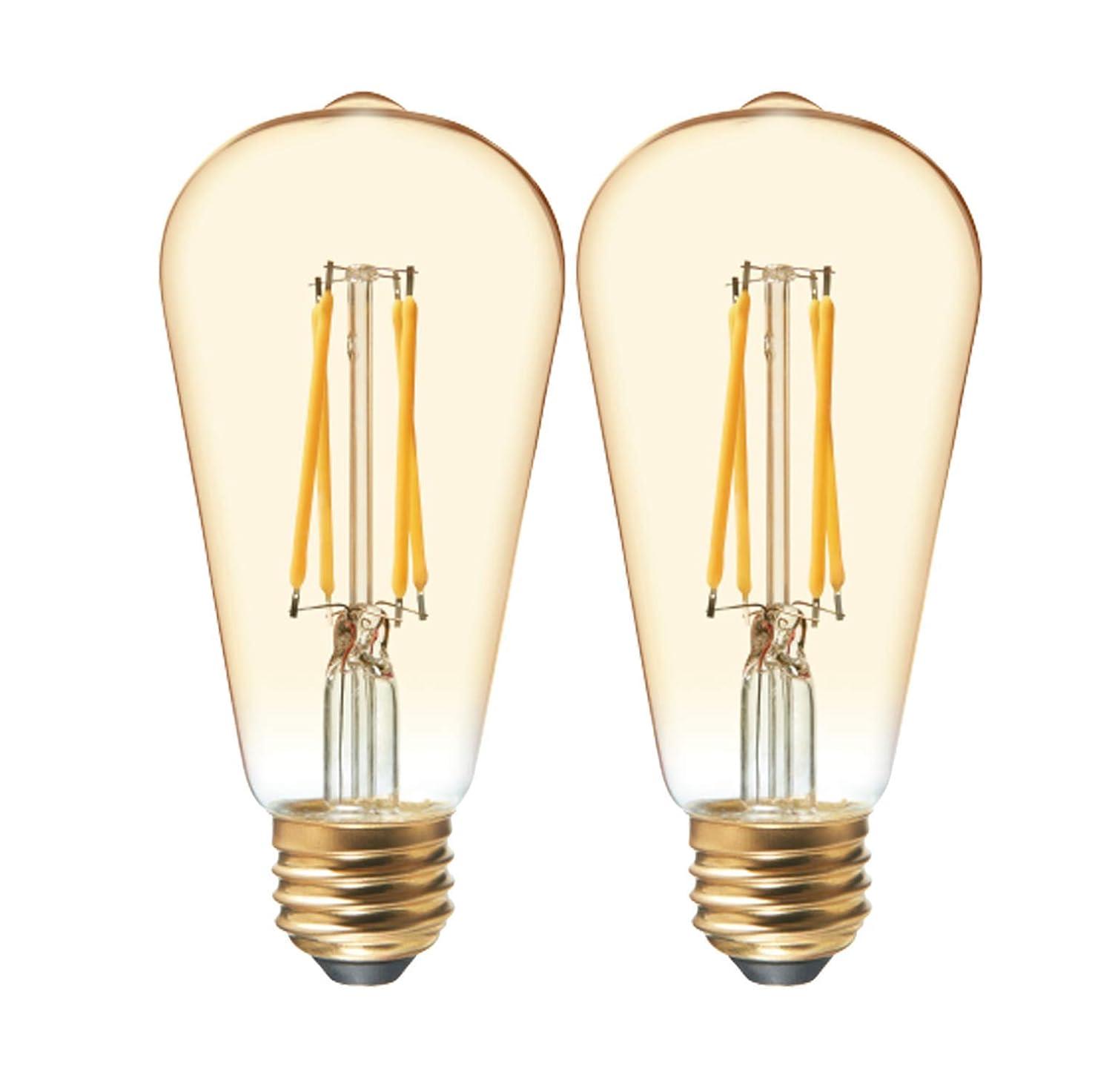 GE 2pk 60W Vintage Style ST19 LED Edison Light Bulbs Amber Glass: E26 Base, Dimmable, Warm Light, Antique Style