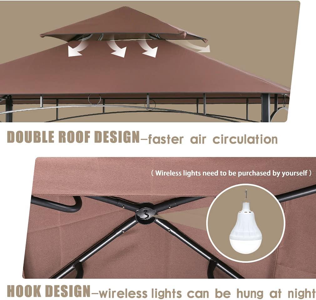 8'x 5' Brown Steel Double Tiered BBQ Gazebo Canopy