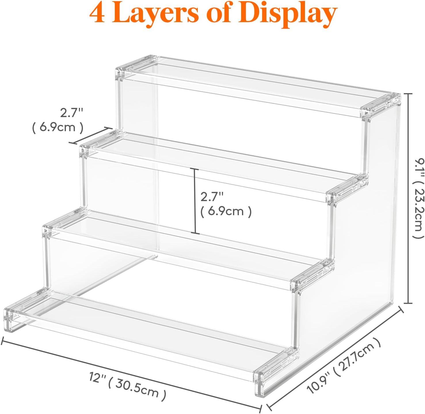 Lifewit 4 Tier Clear Display Risers Stand With Decorative Fences, Plastic 12 Inch Perfume Organizer, Display For Figures, Cupcake, Dessert, Desktop Stand For Organization And Decor, 1 Pack