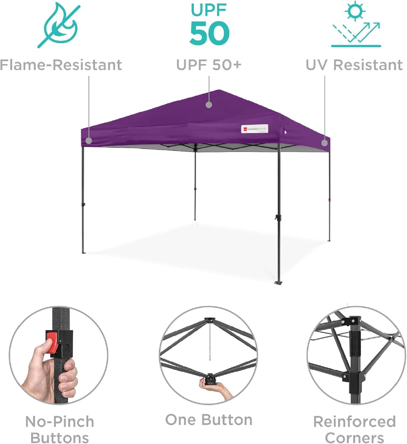 Best Choice Products Best Choice Products Easy Setup Pop Up Canopy W/ 1-Button Setup, Wheeled Case, 4 Weight Bags