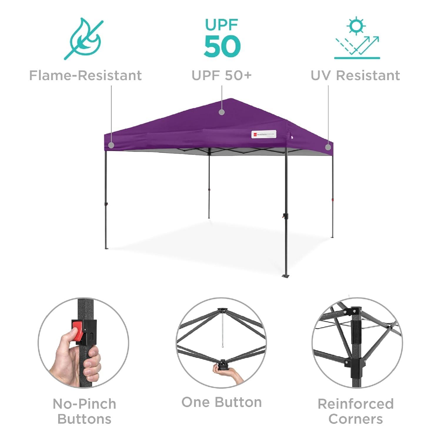 Best Choice Products Best Choice Products Easy Setup Pop Up Canopy W/ 1-Button Setup, Wheeled Case, 4 Weight Bags
