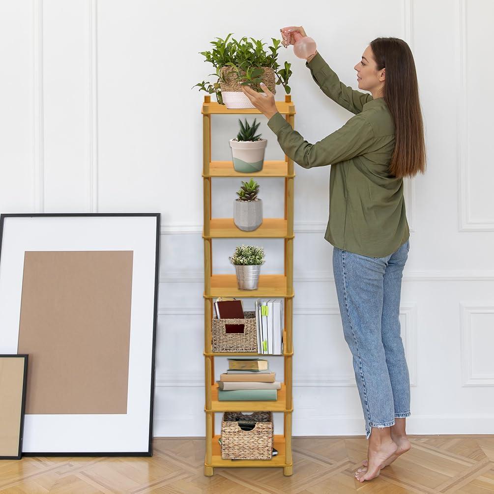 Vertical Bamboo 7-Tier Narrow Standing Shoe Rack Shelf