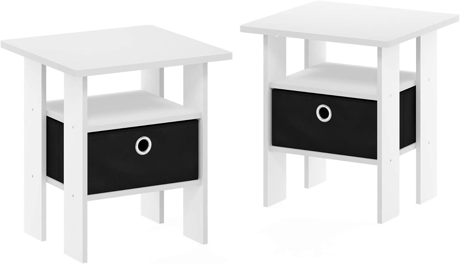 Furinno 2PCS Modern Bedside End Table Nightstand Accent Sofa Side Table W/Removable Drawer & Open Storage Shelf,White/Black