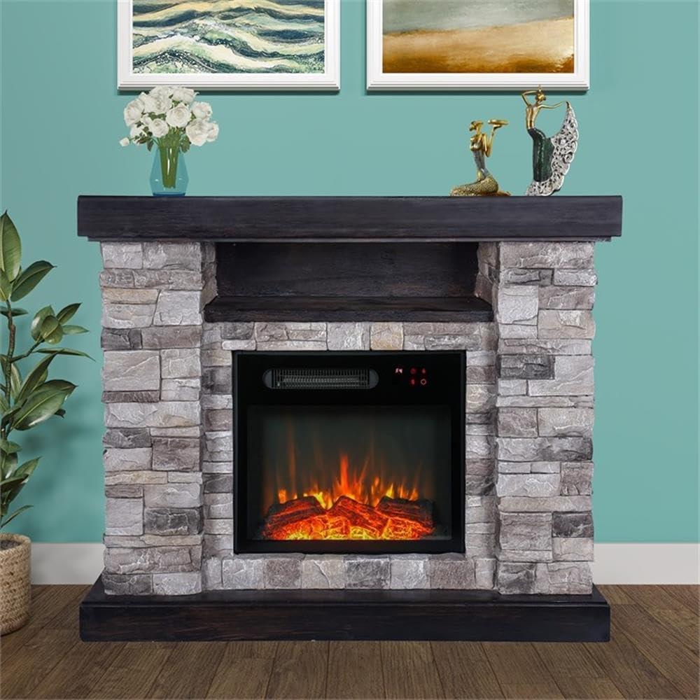 39" Freestanding Electric Fireplace Gray - Home Essentials