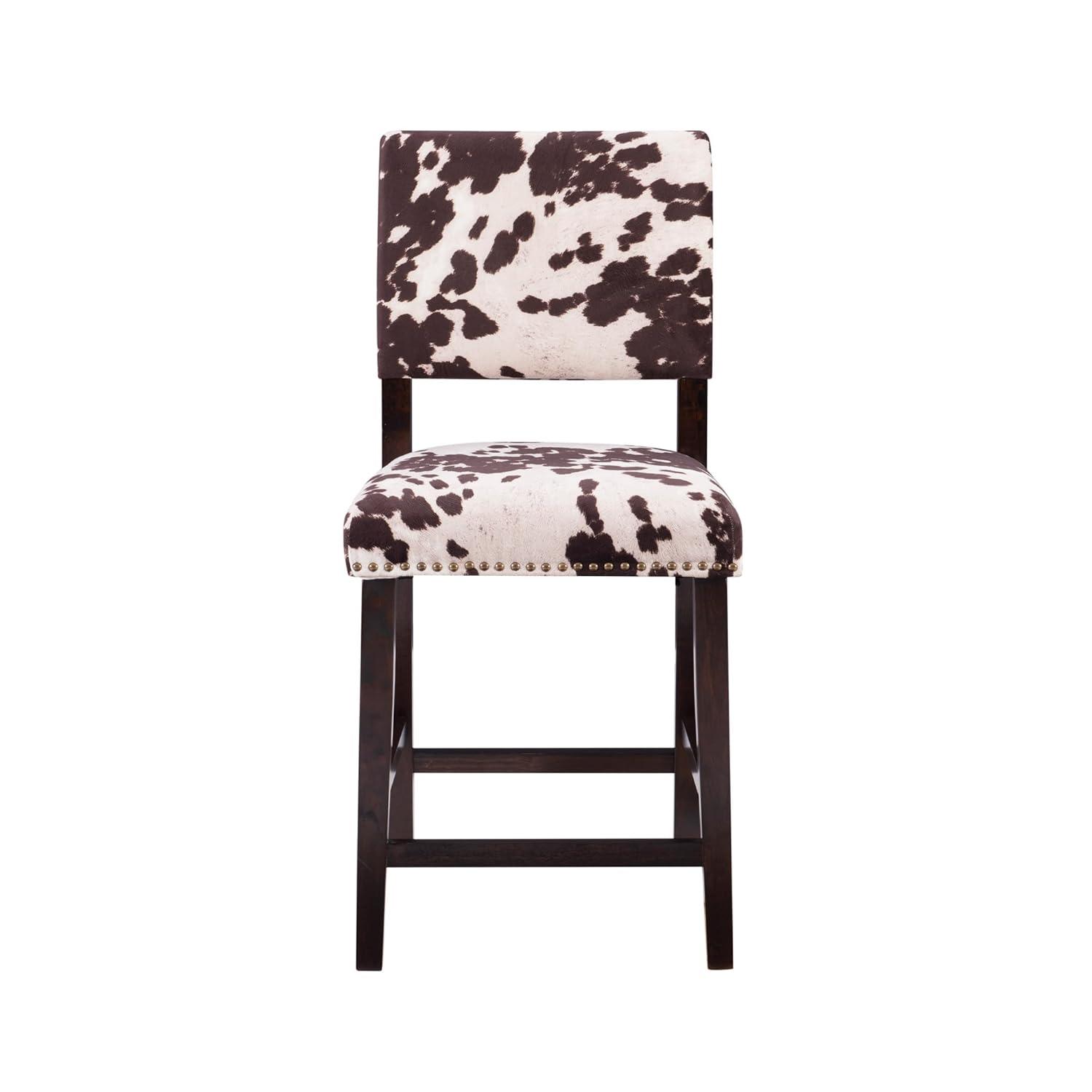 Linon 24" Corey Microfiber Upholstery Counter Height Barstool Cow print : Farmhouse Style, Wood Frame, Footrest
