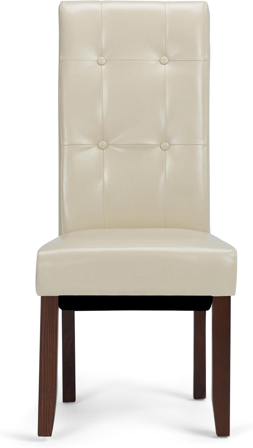 Satin Cream Faux Leather Upholstered Parsons Side Chair, High Back