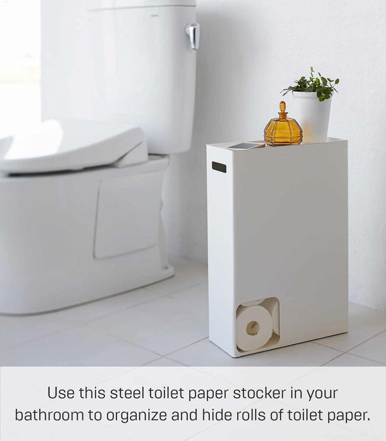 White Minimalist Toilet Paper Stocker with Contemporary Design